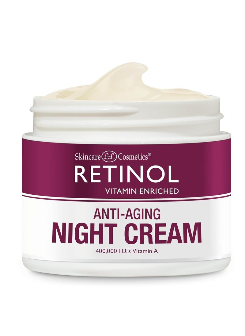 Retinol Skincare LdeL Cosmetics Night Cream Vitamins A + C + E Works While You Sleep to Reduce Fine Lines And Other Signs of Aging 1.7 Oz.