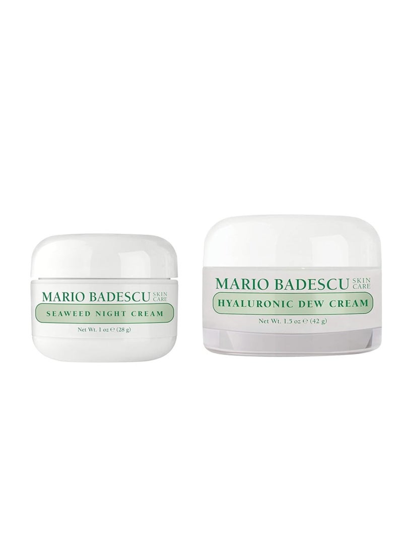 Mario Badescu Day & Night Hydration Set | Seaweed Night Cream + Oil Free Hyaluronic Dew Cream | Radiant, Dewy, Nourished Skin | Enhances Skin Tone and Texture