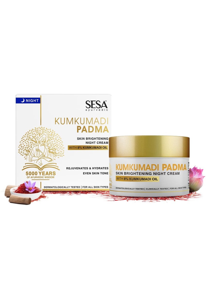 8% Kumkumadi Padma Night Cream Skin Brightening, Helps Reduce fine lines & wrinkles I Promotes Skin Rejuvenation & Skin Repair I Anti -Ageing, Even Skin Tone, 50g or 1.69 Oz