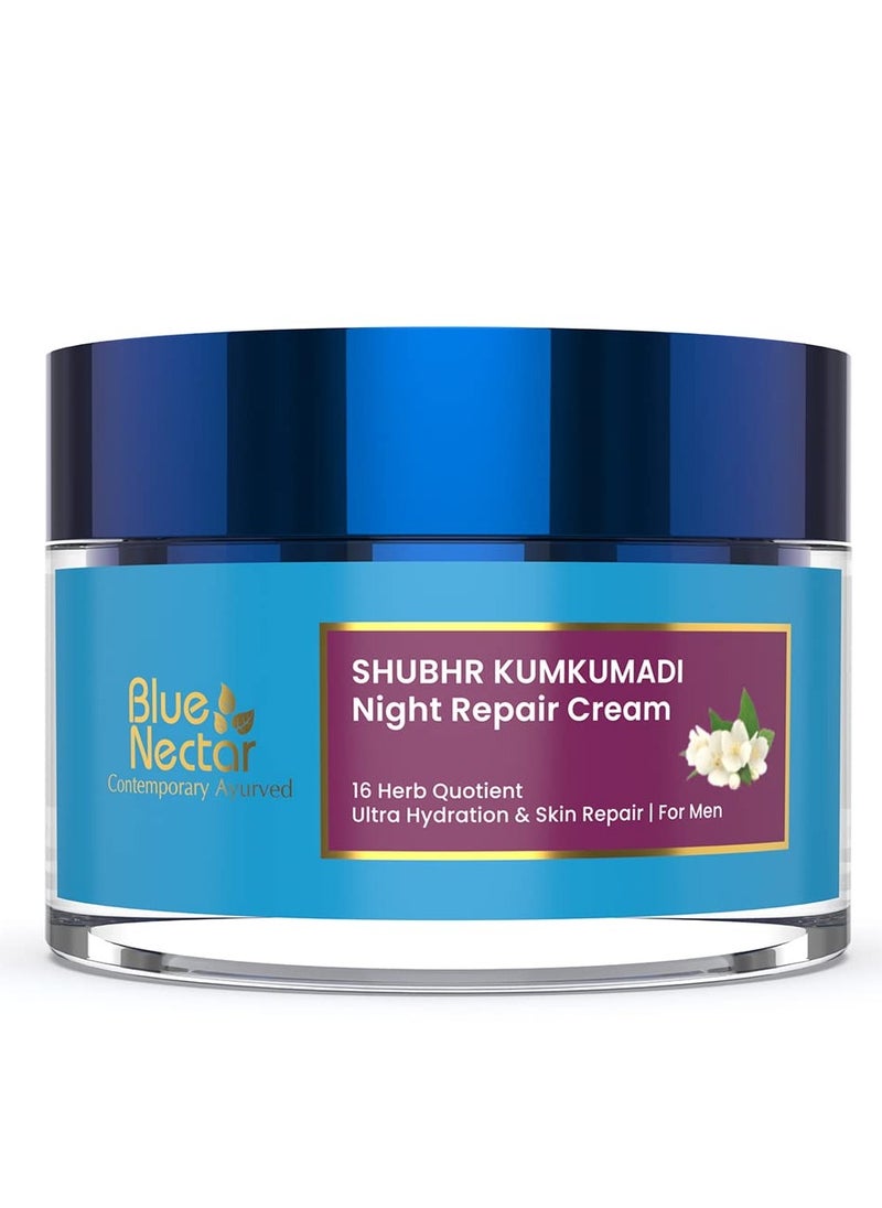 Blue Nectar Kumkumadi Night Cream with Jasmine for Deep Hydration with Kumkumadi Oil & Organic Ghee | Plant-Based Moisturizer for Smooth, Radiant and Glowing Skin (Men, 16 Herbs, 1.7 Fl oz)