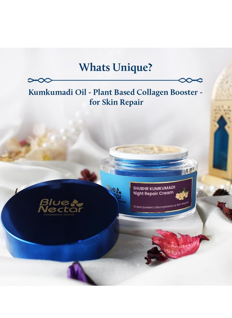 Blue Nectar Kumkumadi Night Cream with Jasmine for Deep Hydration with Kumkumadi Oil & Organic Ghee | Plant-Based Moisturizer for Smooth, Radiant and Glowing Skin (Men, 16 Herbs, 1.7 Fl oz)