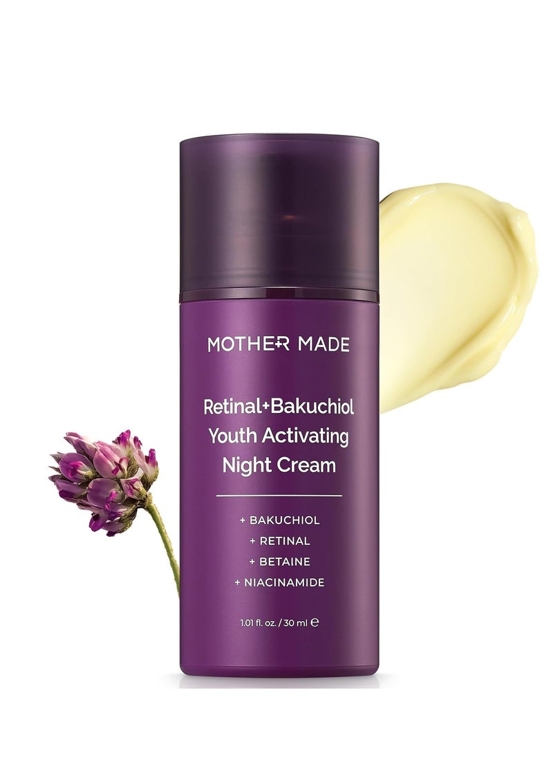 MOTHER MADE Retinol Bakuchiol Night Cream, 1 Fl Oz, Korean Retinal Face Cream to Firm Skin, Reduce Wrinkles, Fine Lines, Signs of Aging, Antiaging, Smoothing, Korean Skincare