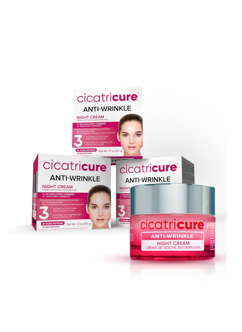 Cicatricure Anti-Wrinkle Night Face Cream: Intensive Overnight Aging Care, Moisturizes & Reduces Fine Lines, Advanced Anti-Aging Formula, 3-Pack, 1.7 oz Each