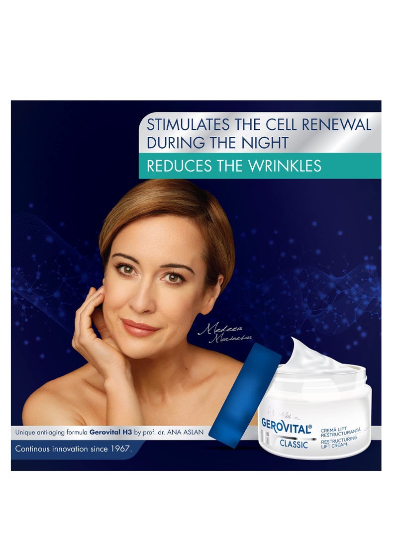 GEROVITAL CLASSIC Restructuring Lifting Cream Night Care with Hyaluronic Acid, Juvinity™, Vitamin E, Anti-wrinkle, Anti-Age Face Cream, Face Moisturizer, 50 ml