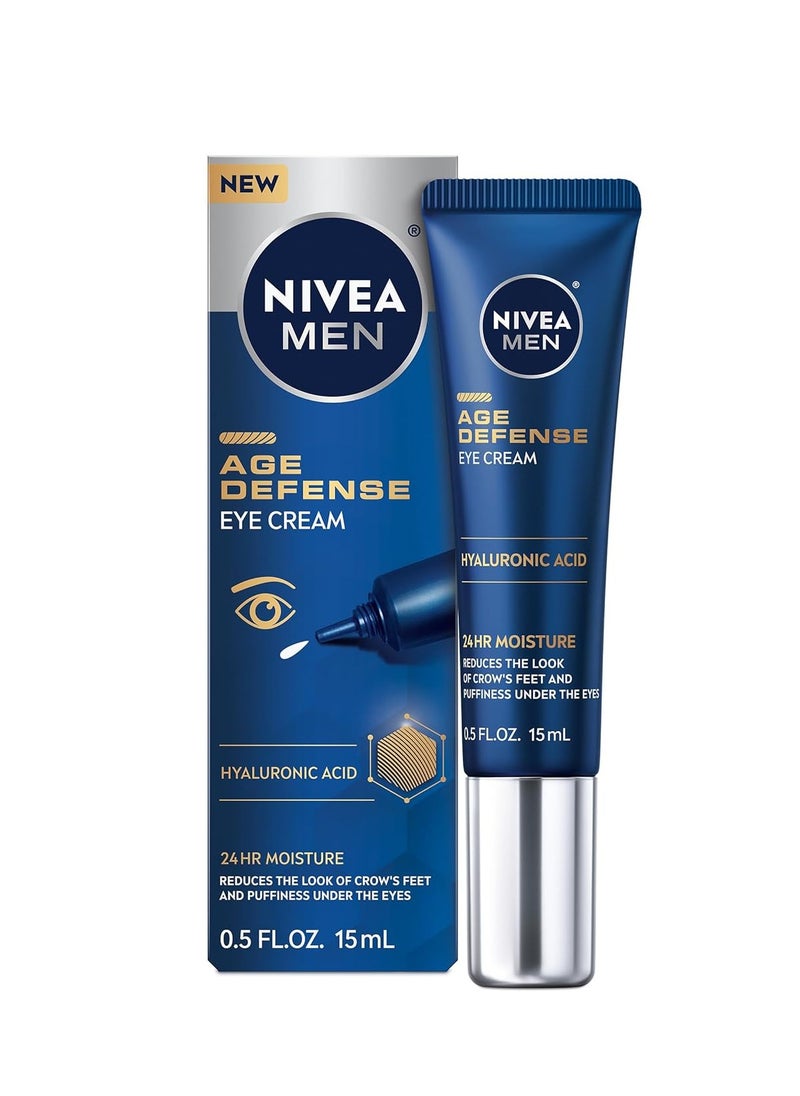 NIVEA MEN Age Defense Eye Cream with Hyaluronic Acid, 24-Hour Hydrating Under Eye Cream for Men Helps Reduce Look of Crow's Feet, Fine Lines and Dark Circles, 0.5 Fl Oz Tube