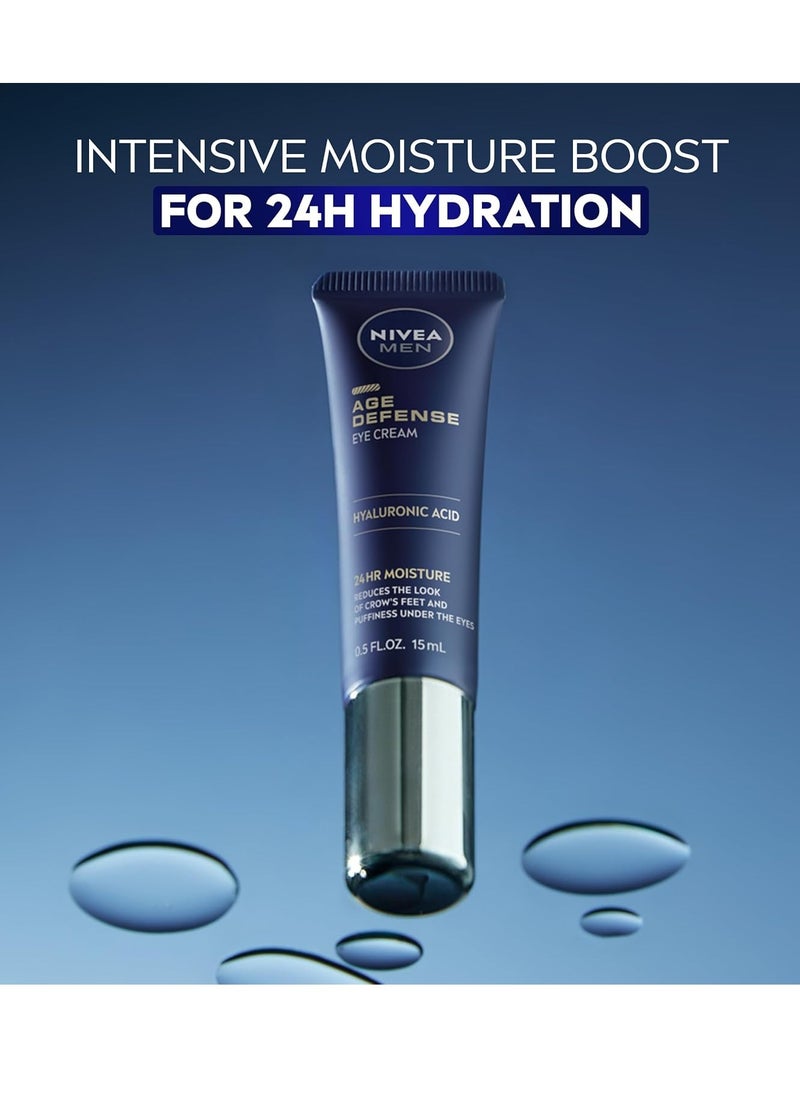 NIVEA MEN Age Defense Eye Cream with Hyaluronic Acid, 24-Hour Hydrating Under Eye Cream for Men Helps Reduce Look of Crow's Feet, Fine Lines and Dark Circles, 0.5 Fl Oz Tube