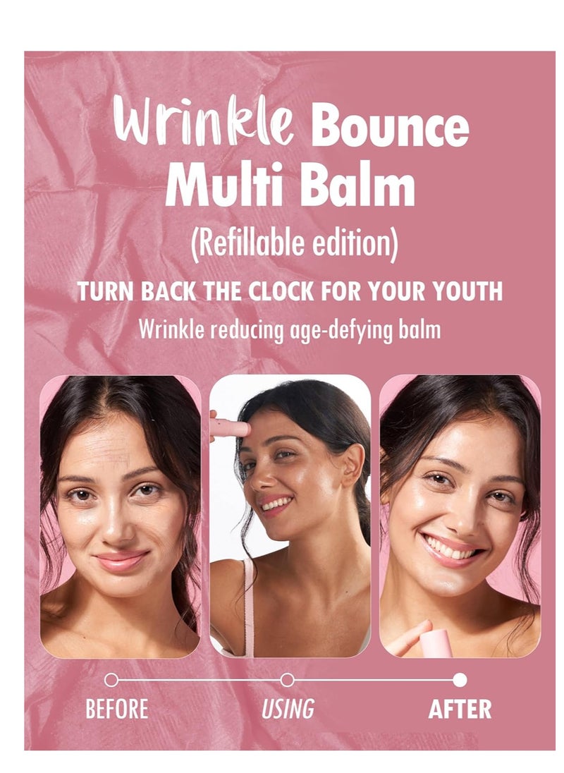 KAHI Wrinkle Bounce Multi Balm - REFILLABLE EDITION | All-in-One Hydrating Lip Balm Eye Cream Neck Cream Make Up Base & Face Mist Moisture Balm Stick | Daily Face Moisturizer Stick (0.32 oz)