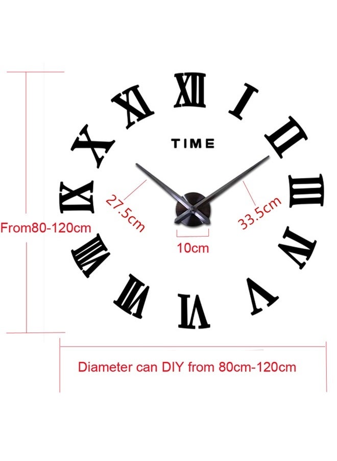 Letters Removable Sticker Giant Wall Clock black, Wall Clock, Modern Frameless Large Wall Clock Kit Decoration Home for Living Room Bedroom