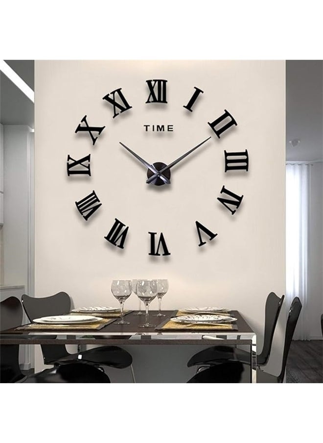 Letters Removable Sticker Giant Wall Clock black, Wall Clock, Modern Frameless Large Wall Clock Kit Decoration Home for Living Room Bedroom