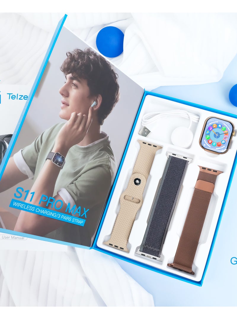 Telzeal S11 Pro Max Premium Smartwatch with AMOLED Screen Local Music and Wireless Charging
