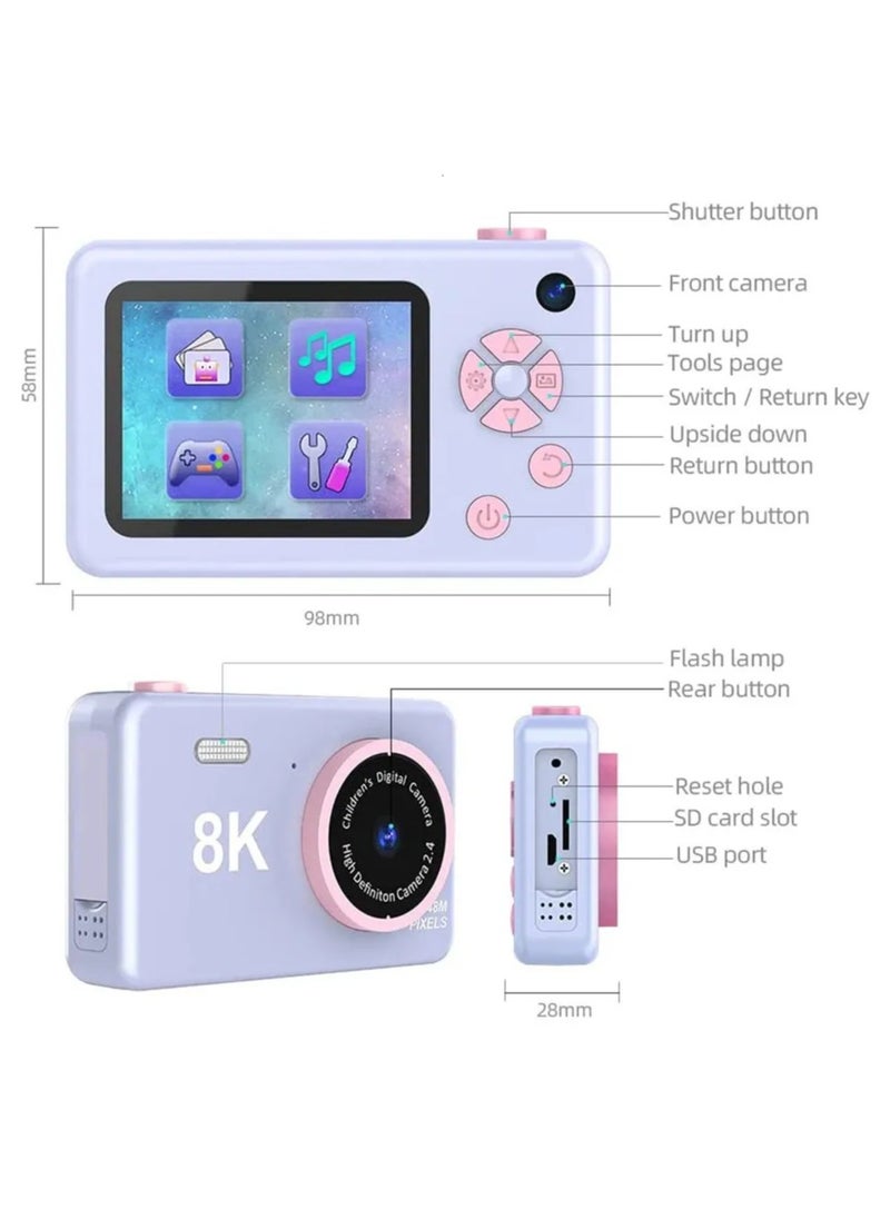 8K Rechargeable Mini Camera For Students Digital Camera For Kids Girls Boys