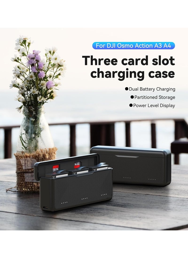 TELESIN Osmo Action 3/4/5 Pro Battery Charger for DJI Action 5 Pro Triple Slot PD 30W Fast Charging Case with Type-C Cord Batteries Case Fully Compatible with DJI Osmo Action 3/4/5 Pro Extreme Battery