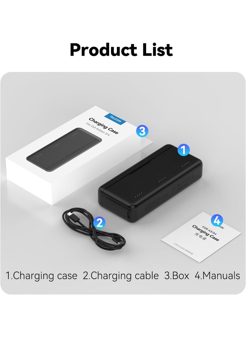 TELESIN Osmo Action 3/4/5 Pro Battery Charger for DJI Action 5 Pro Triple Slot PD 30W Fast Charging Case with Type-C Cord Batteries Case Fully Compatible with DJI Osmo Action 3/4/5 Pro Extreme Battery