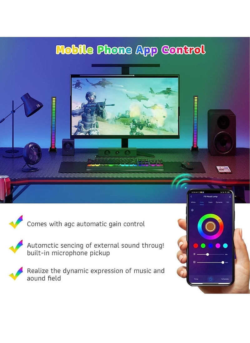 1pc RGB Voice-Activated Pickup Rhythm Light, Music Rhythm Light, Sound Control Ambient Light, Rechargeable USB Smart LED Light Bar, Music Level Indicator, 32 Bit Wireless for PC Desktop Car Gaming