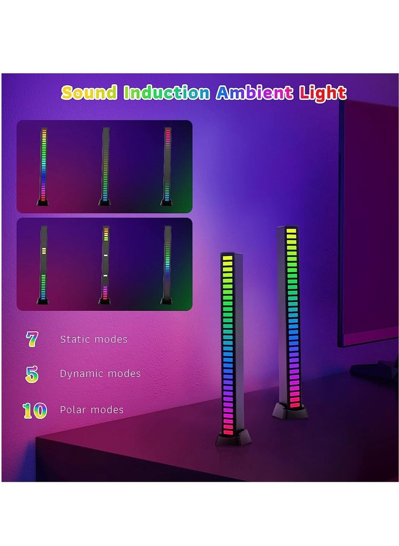 1pc RGB Voice-Activated Pickup Rhythm Light, Music Rhythm Light, Sound Control Ambient Light, Rechargeable USB Smart LED Light Bar, Music Level Indicator, 32 Bit Wireless for PC Desktop Car Gaming