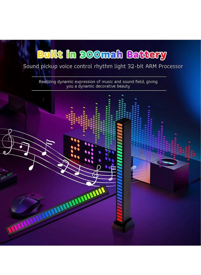 1pc RGB Voice-Activated Pickup Rhythm Light, Music Rhythm Light, Sound Control Ambient Light, Rechargeable USB Smart LED Light Bar, Music Level Indicator, 32 Bit Wireless for PC Desktop Car Gaming