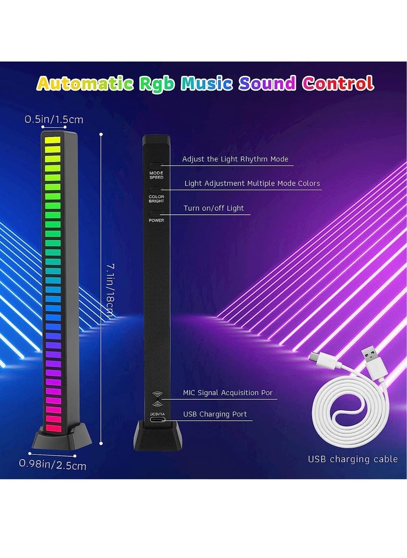 1pc RGB Voice-Activated Pickup Rhythm Light, Music Rhythm Light, Sound Control Ambient Light, Rechargeable USB Smart LED Light Bar, Music Level Indicator, 32 Bit Wireless for PC Desktop Car Gaming