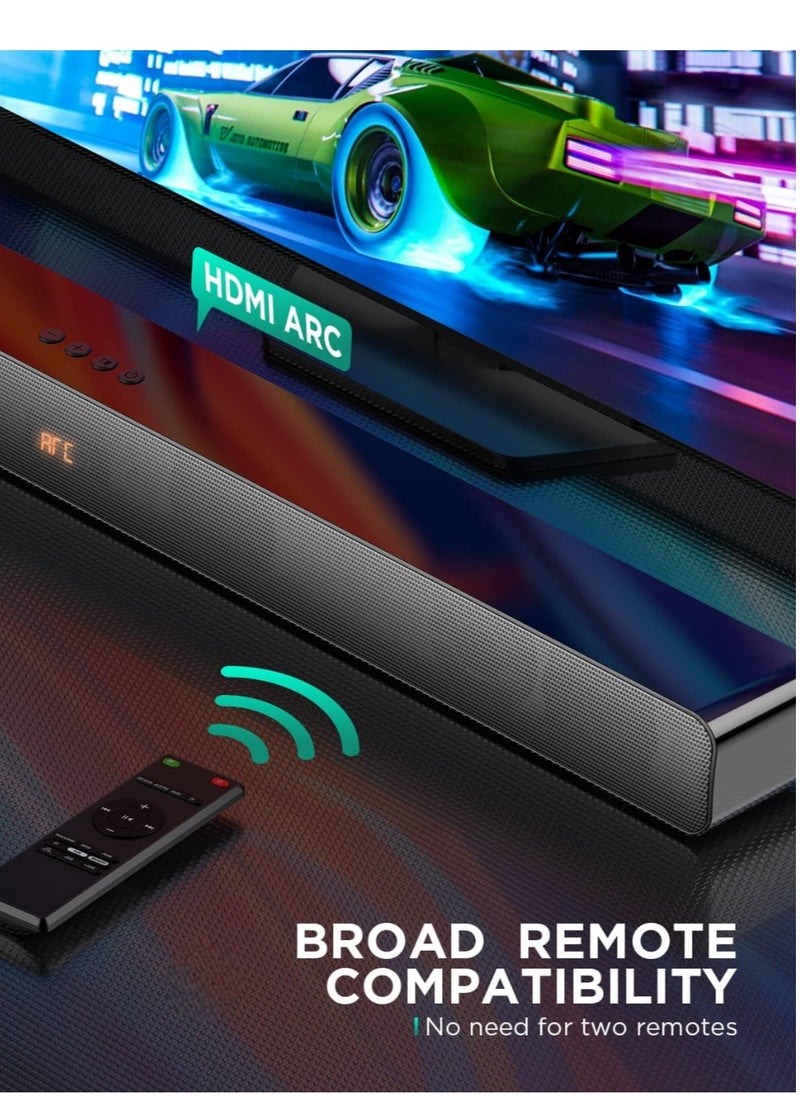 2.1 Channel Soundbar with Wired Subwoofer, 120W Powerful Bass, Bluetooth 5.0, HDMI ARC, Optical/AUX Input, for TV, Movies, Gaming – Easy Setup, Wall Mountable