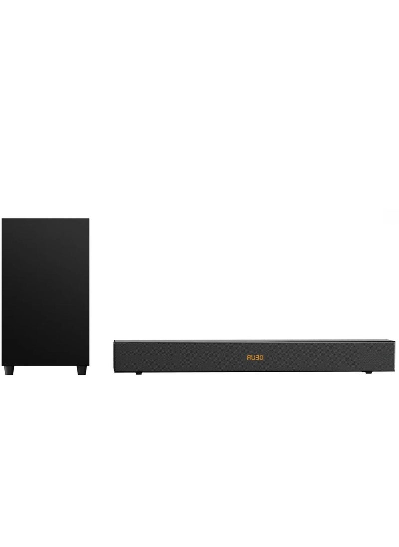2.1 Channel Soundbar with Wired Subwoofer, 120W Powerful Bass, Bluetooth 5.0, HDMI ARC, Optical/AUX Input, for TV, Movies, Gaming – Easy Setup, Wall Mountable