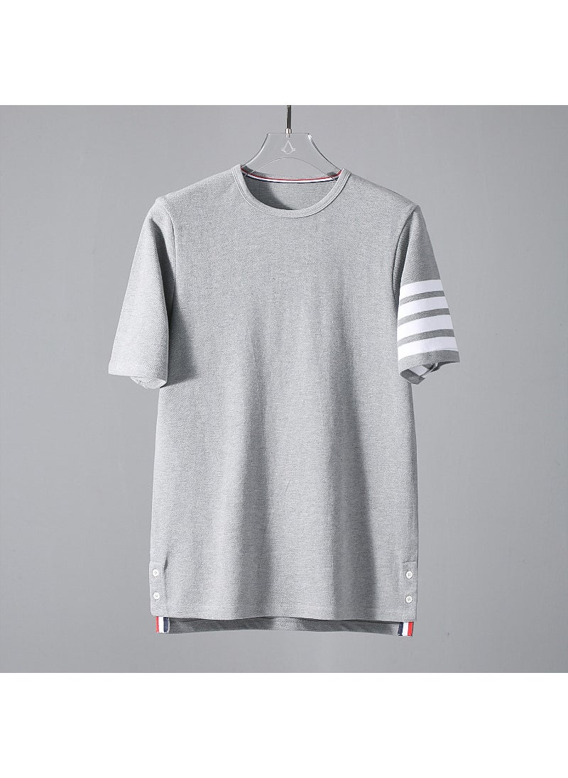 Tb Jl Stock Four Bar Pure Cotton Heavy Beaded Ground Tshirt Casual Versatile Short Sleeves Round Neck Bead Flowery Mens Tshirt Black