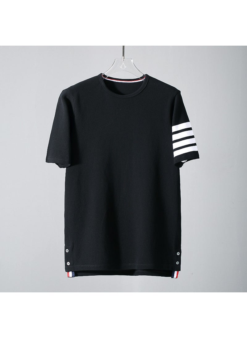 Tb Jl Stock Four Bar Pure Cotton Heavy Beaded Ground Tshirt Casual Versatile Short Sleeves Round Neck Bead Flowery Mens Tshirt Black