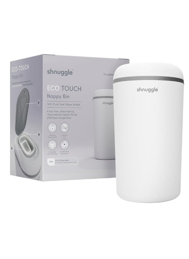 Shnuggle Eco-Touch Baby Nappy Diaper Bin with Bin Liners - White