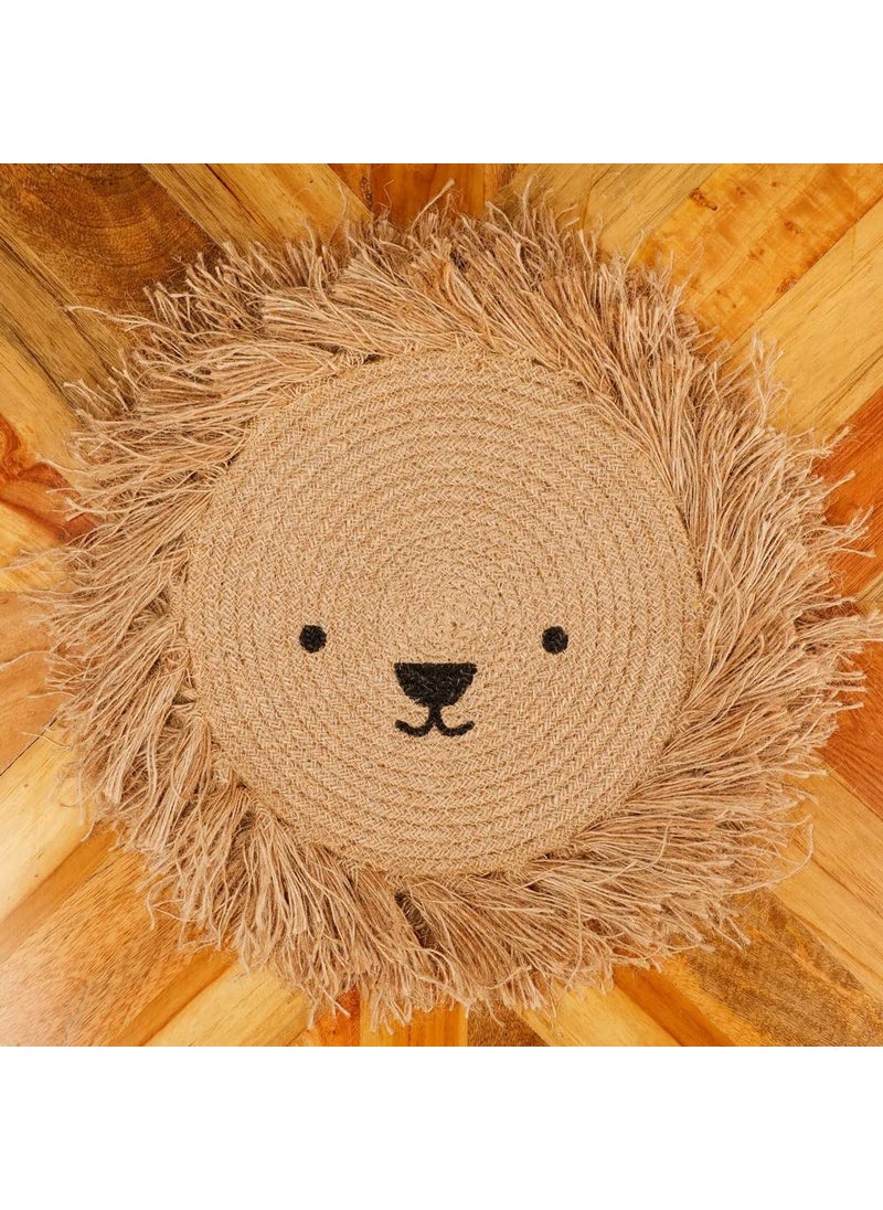 pepme Jute Round placemat face Side Fringes 12x12 Black Beige Pack of 2