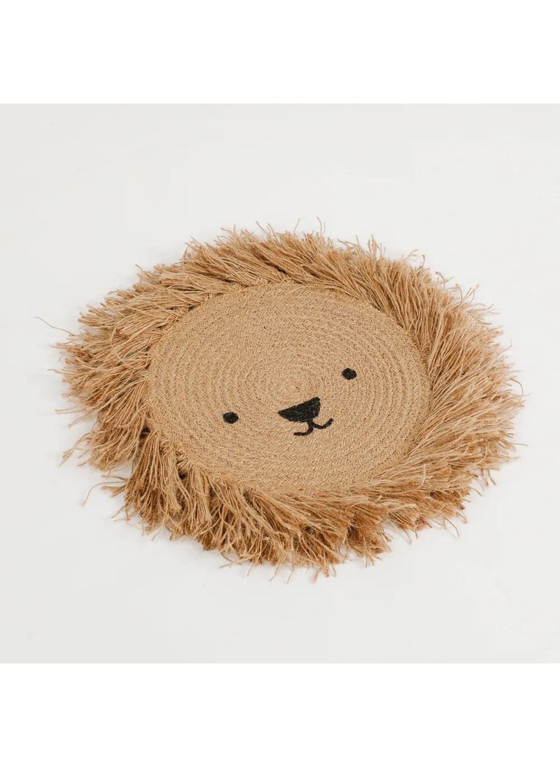 pepme Jute Round placemat face Side Fringes 12x12 Black Beige Pack of 2