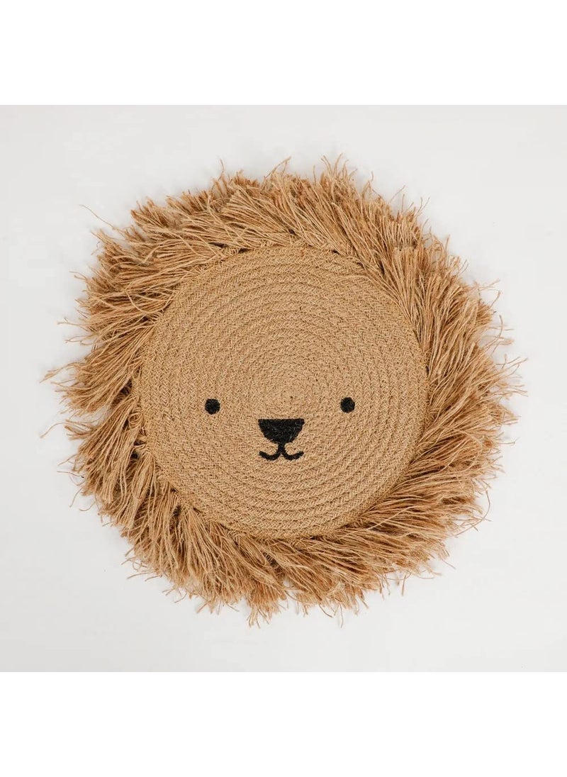 pepme Jute Round placemat face Side Fringes 12x12 Black Beige Pack of 2