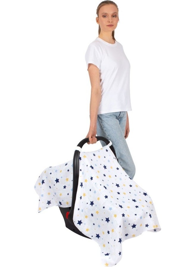 Sevibebe Muslin Stroller and Baby Carriage Cover Art-41 Starburst Blue