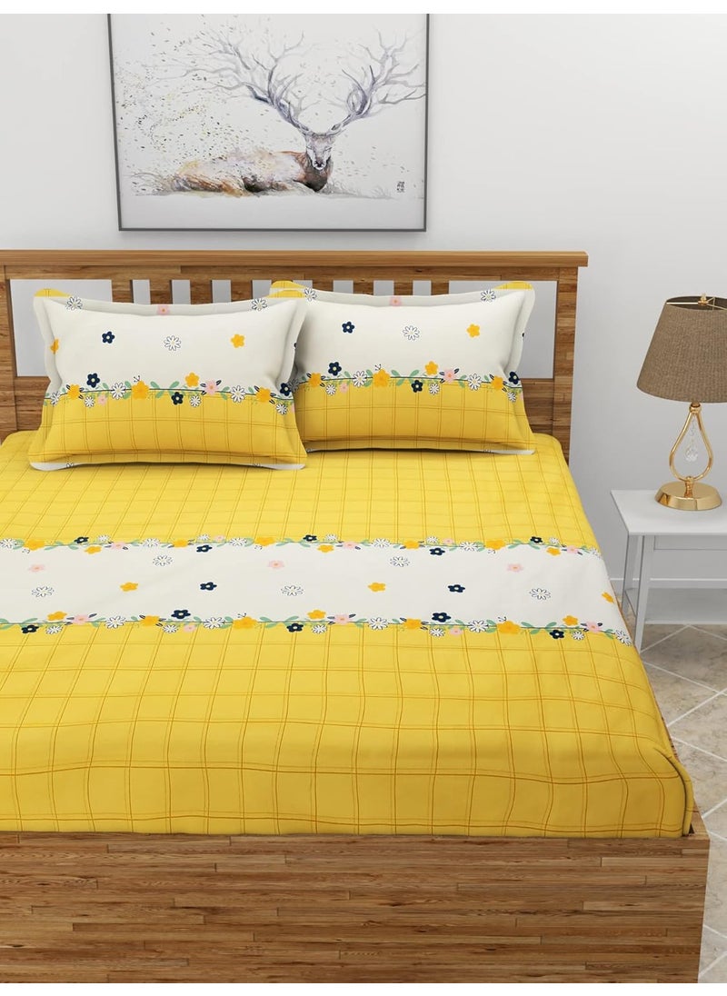MORADO Premium Glace Cotton 210 TC Double Bedsheet with 2 King Size Pillow Covers 90100 Inches Bright Yellow