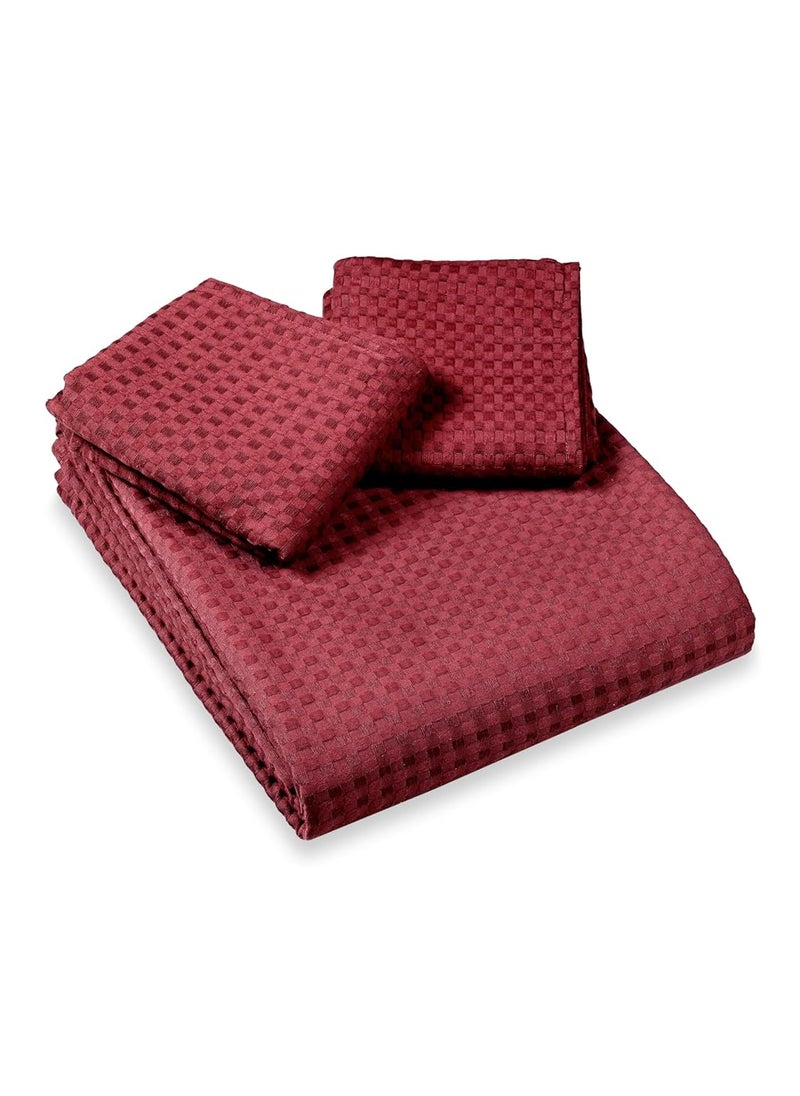 SARAL Home Soft Cotton Waffle Design Breathable Wrinkle Free Bedsheet for Double Bed 1 King Size Bedsheet with 2 Pillow Covers Maroon100X108