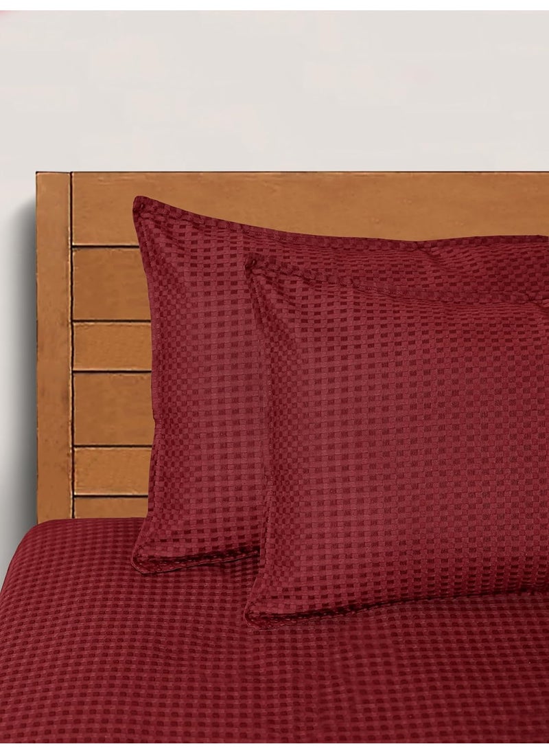SARAL Home Soft Cotton Waffle Design Breathable Wrinkle Free Bedsheet for Double Bed 1 King Size Bedsheet with 2 Pillow Covers Maroon100X108