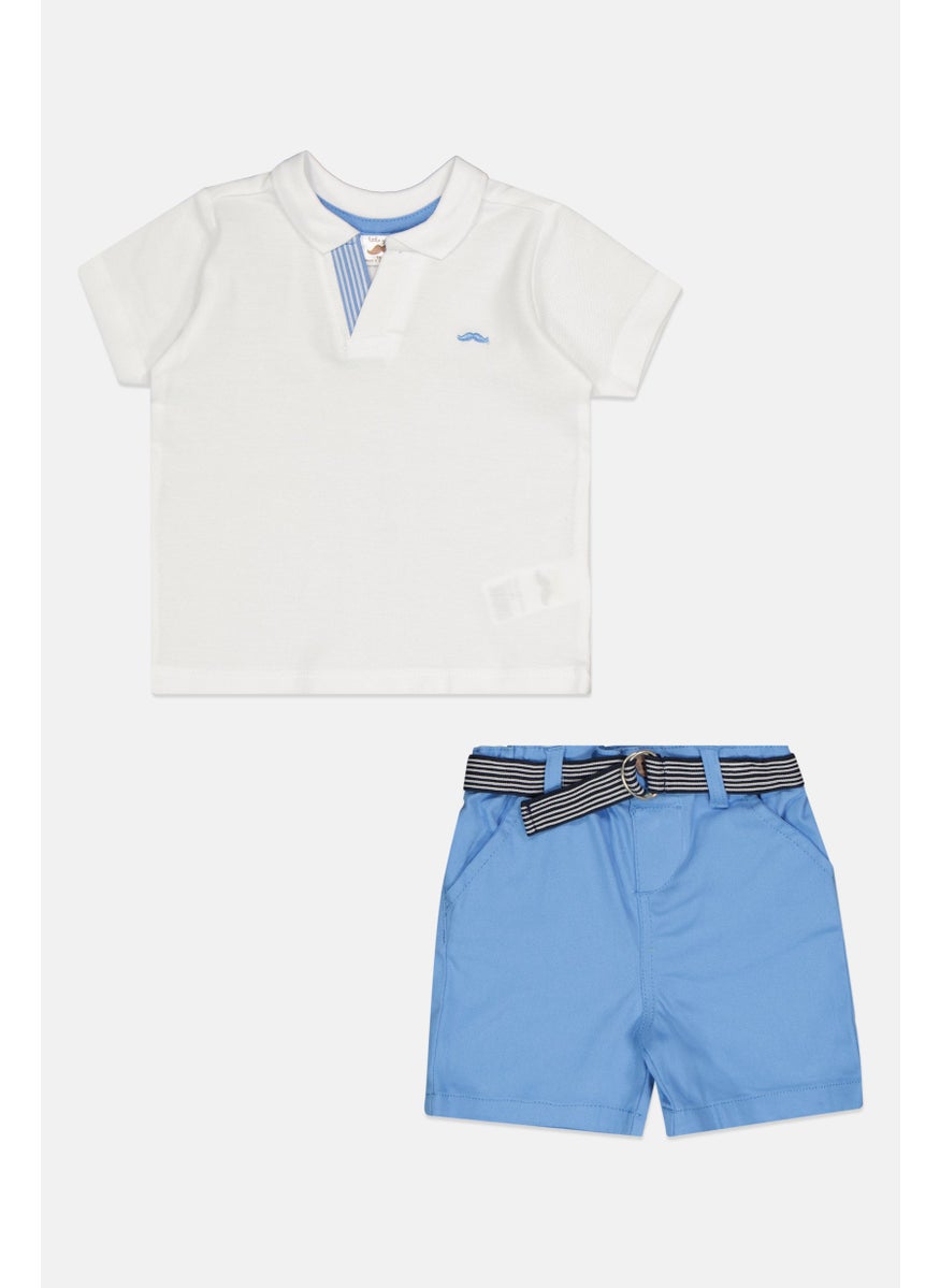 Toddlers Boy 2 Piece Embroidered Logo Polo Shirt And Belted Shorts Set, Multicolor
