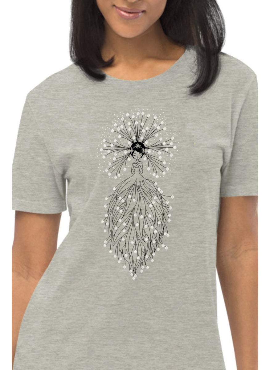 Star Princess Gray Short Sleeve Combed Cotton T-Shirt Dress