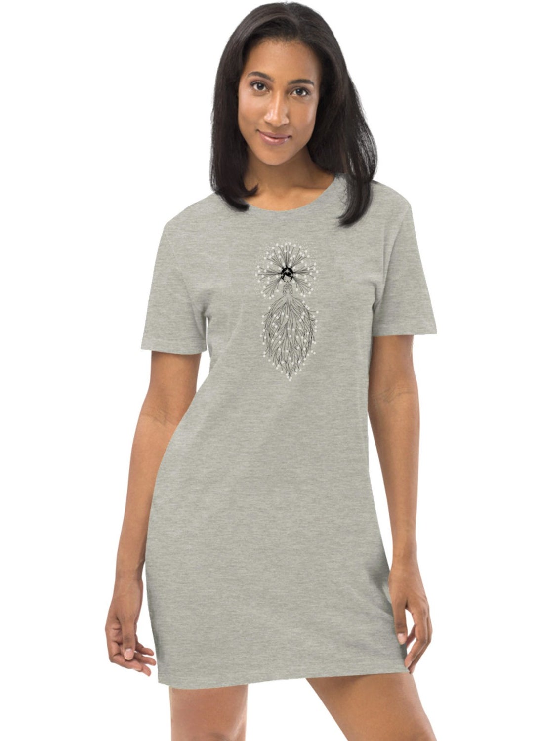 Star Princess Gray Short Sleeve Combed Cotton T-Shirt Dress