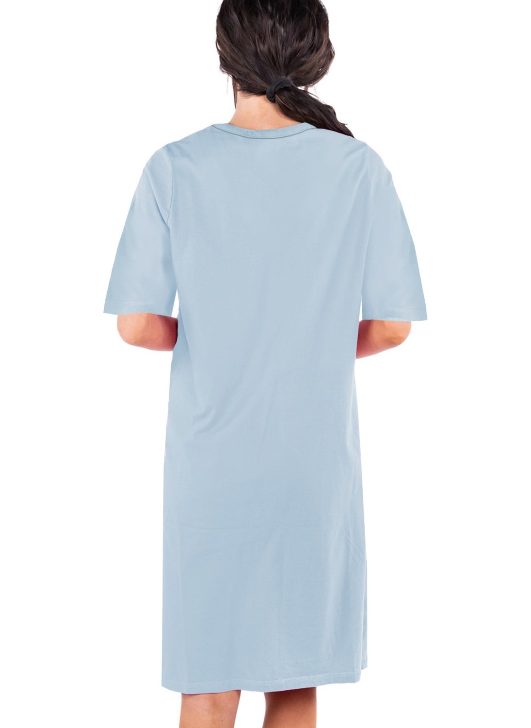 Ny Pigeon Light Blue V Neck Half Sleeve Knee Length Home Dress Nightgown