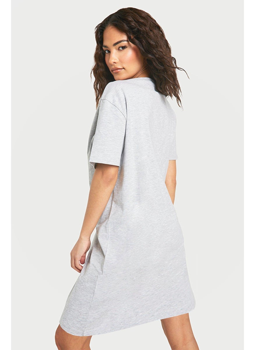 Barbie Girl Gray V Neck Half Sleeve Knee Length Home Dress Nightgown