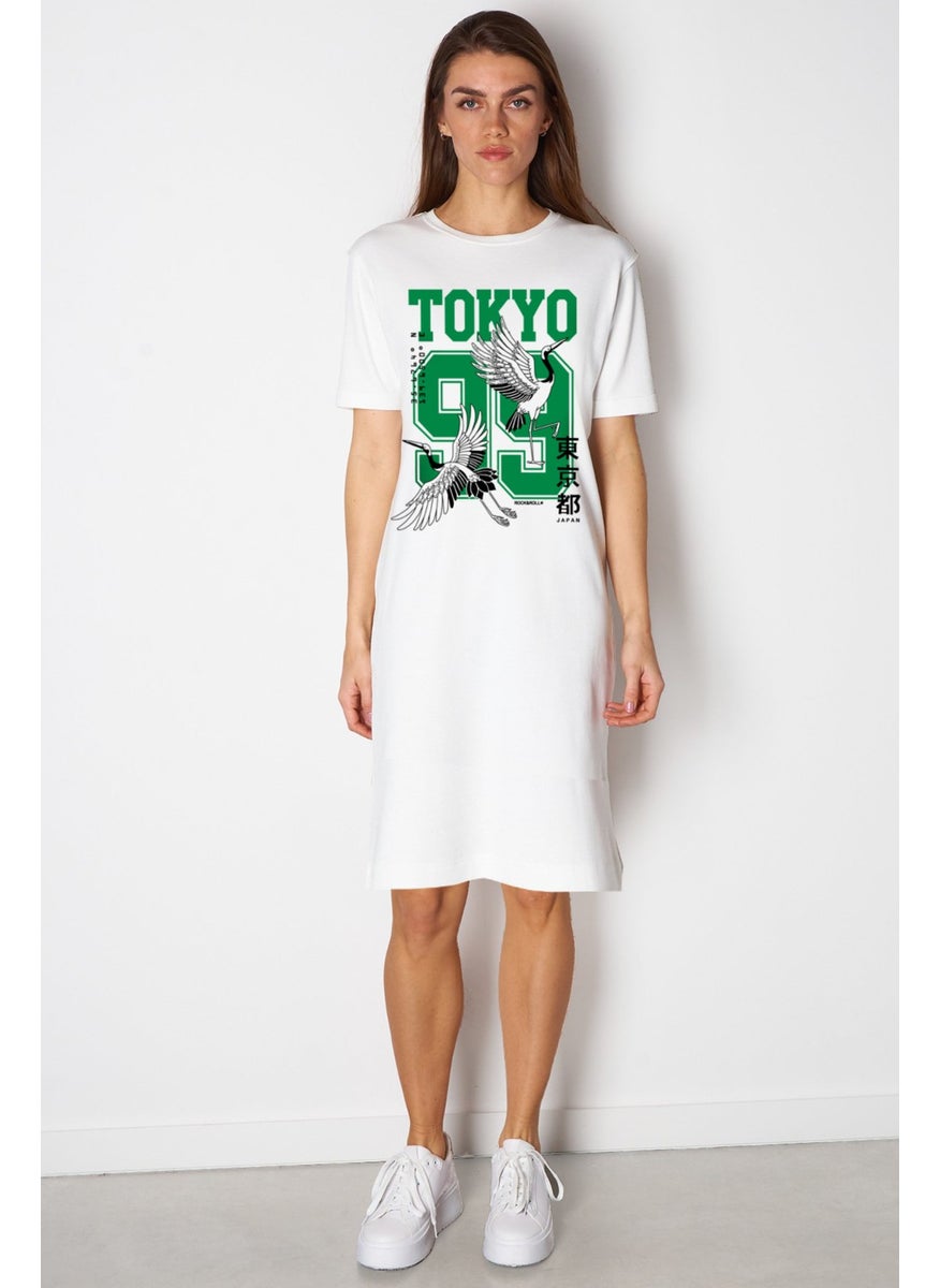 Tokyo 99 White Short Sleeve Above Knee Mid Length Cotton Dress
