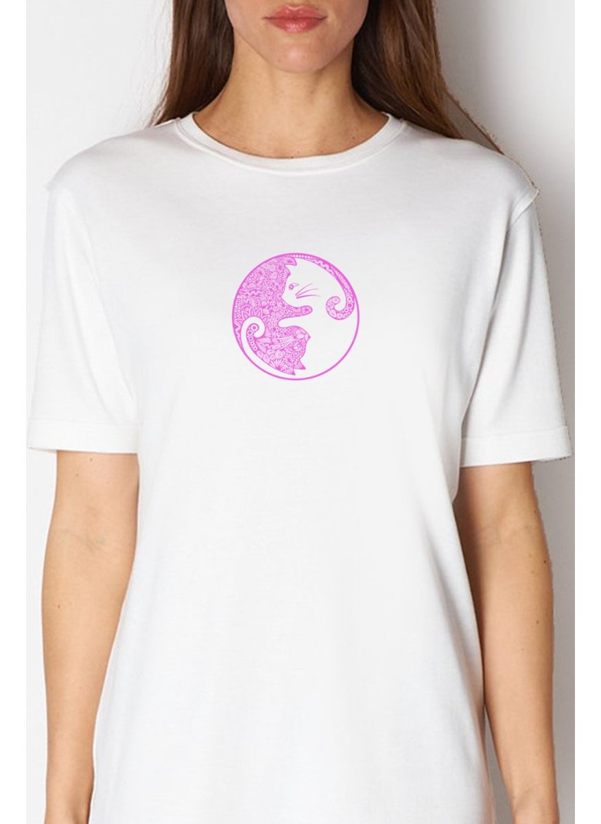 Balance Cats White Short Sleeve Combed Cotton T-Shirt Dress