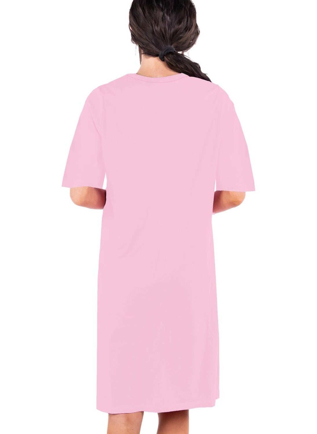 Star Princess Pink V Neck Half Sleeve Knee Length Home Dress Nightgown