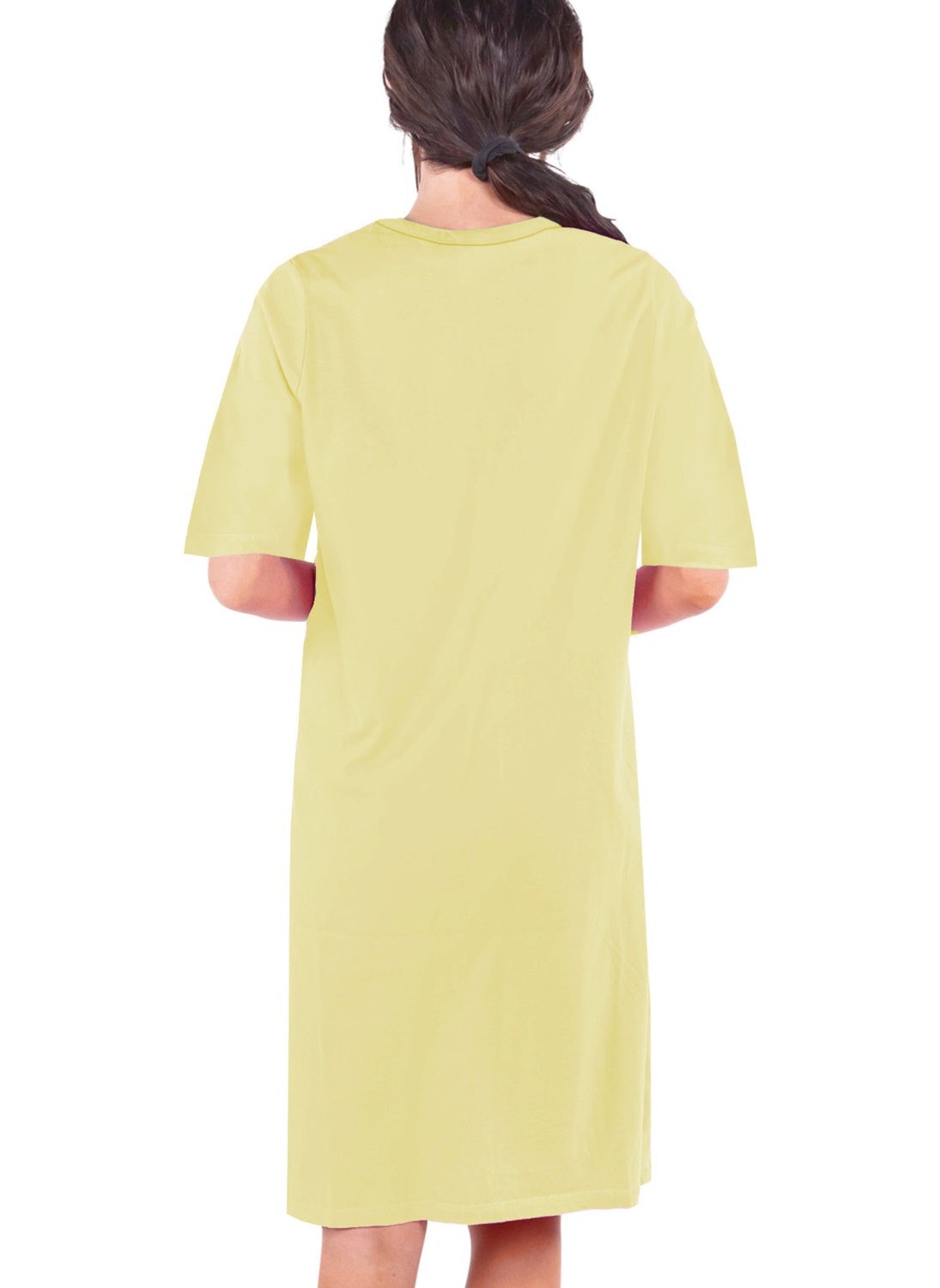 Plain Light Yellow V Neck Half Sleeve Knee Length Home Dress Nightgown