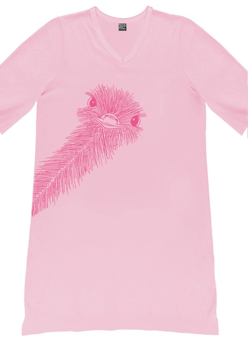 Ostrich Pink V Neck Half Sleeve Knee Length Home Dress Nightgown