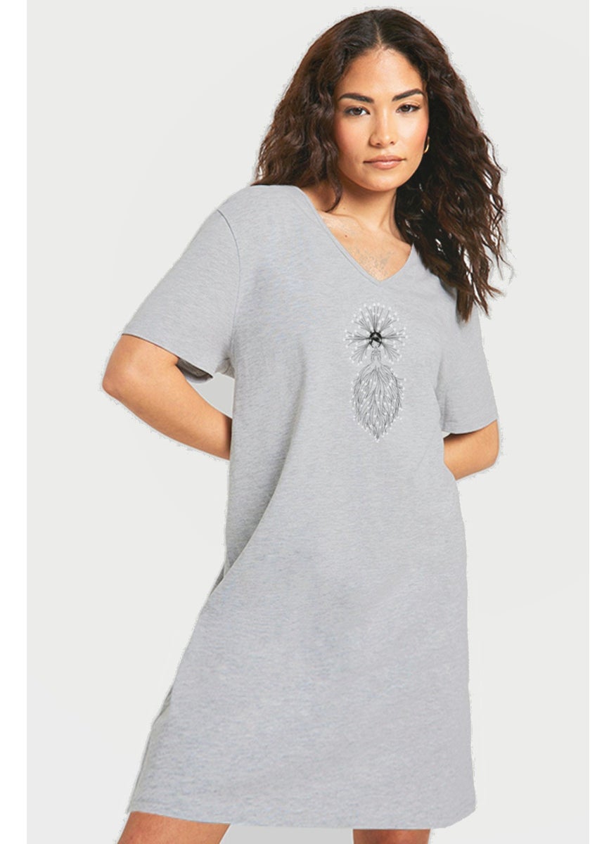 Rock & Roll Star Princess Gray V Neck Half Sleeve Knee Length Home Dress Nightgown