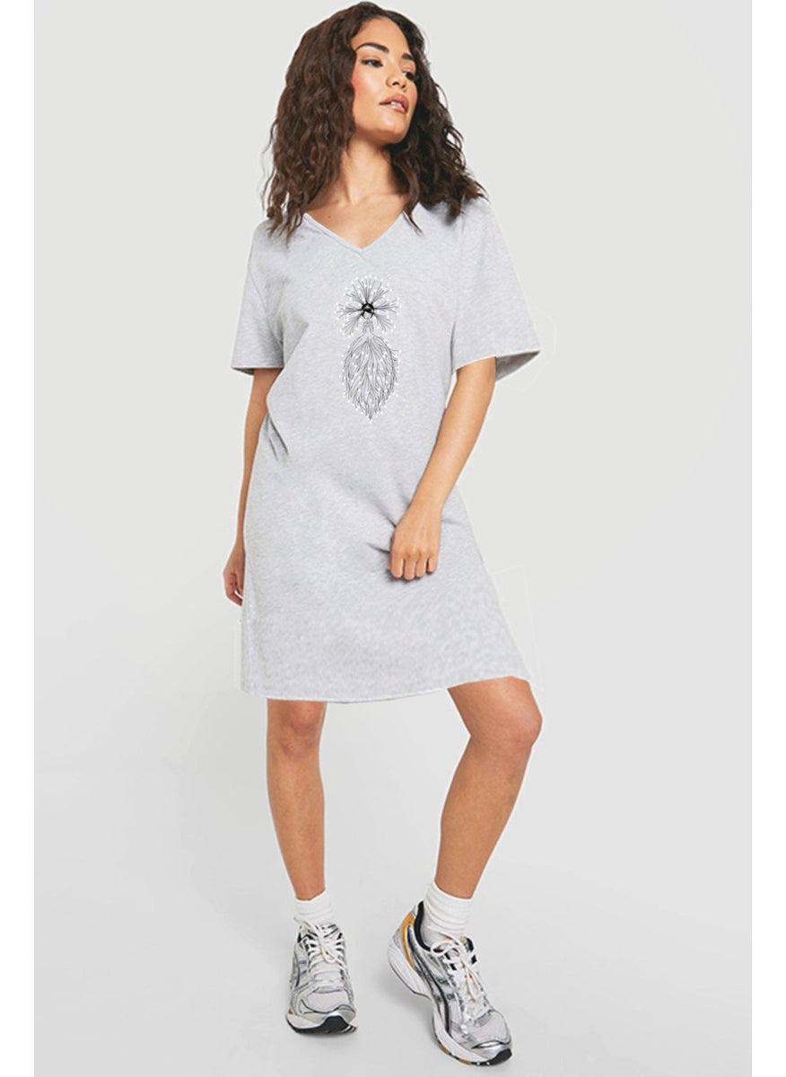 Rock & Roll Star Princess Gray V Neck Half Sleeve Knee Length Home Dress Nightgown