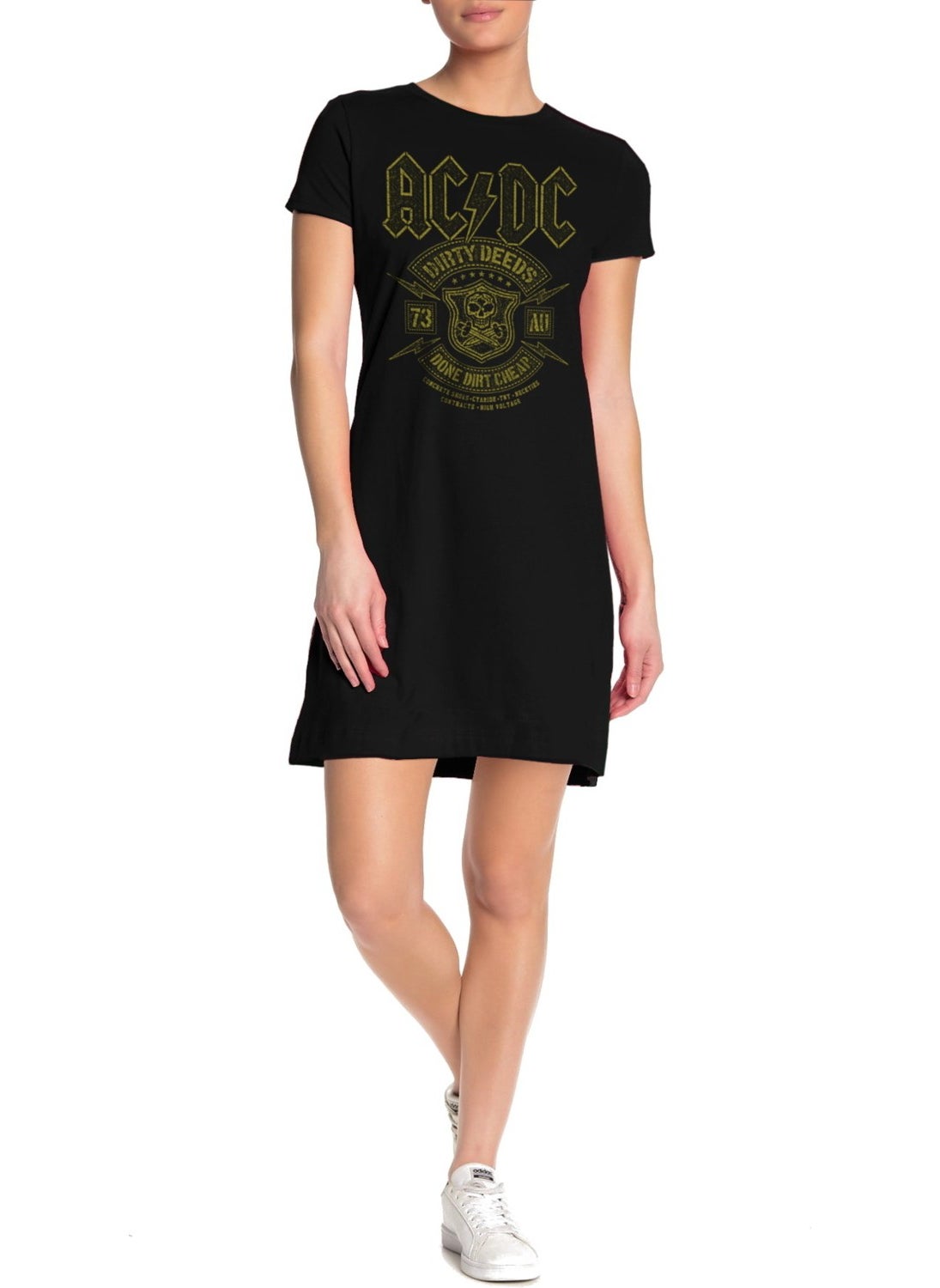Snowy Acdc Black Short Sleeve Combed Cotton T-Shirt Dress