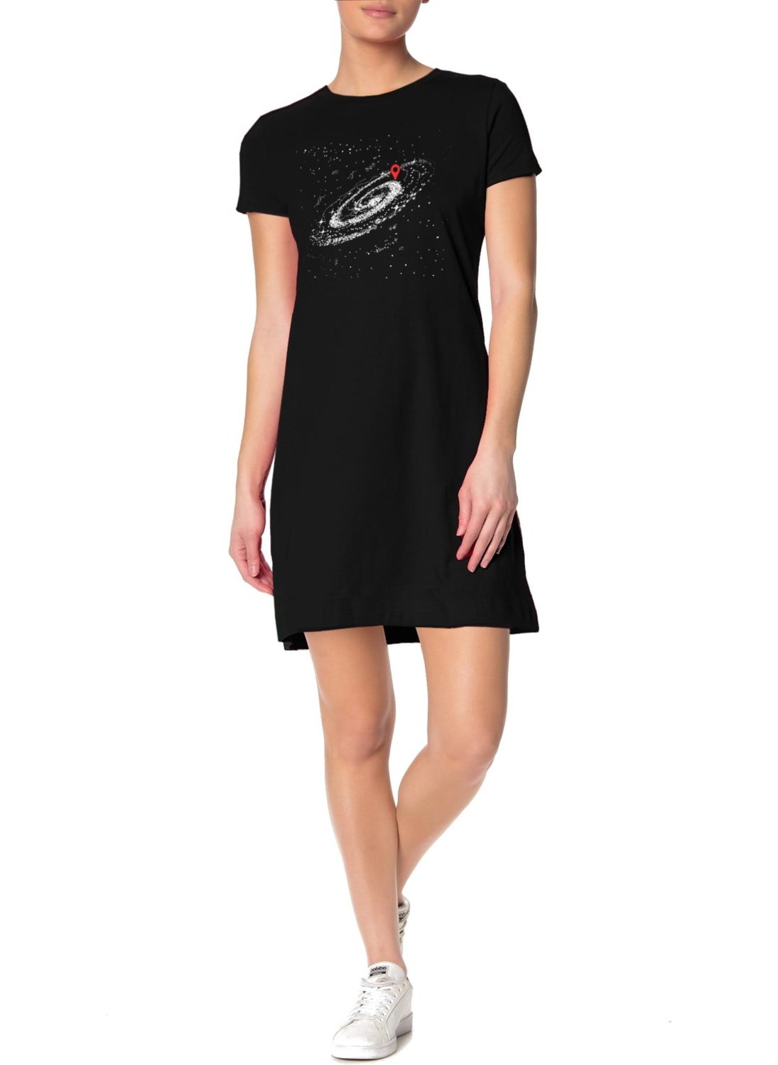 Where Am I Black Short Sleeve Combed Cotton T-Shirt Dress