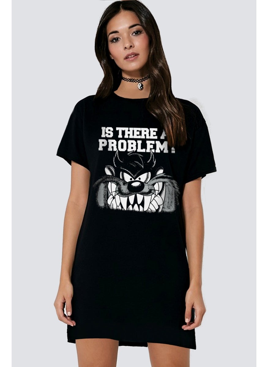 Taz Problem Black Short Sleeve Combed Cotton T-Shirt Dress