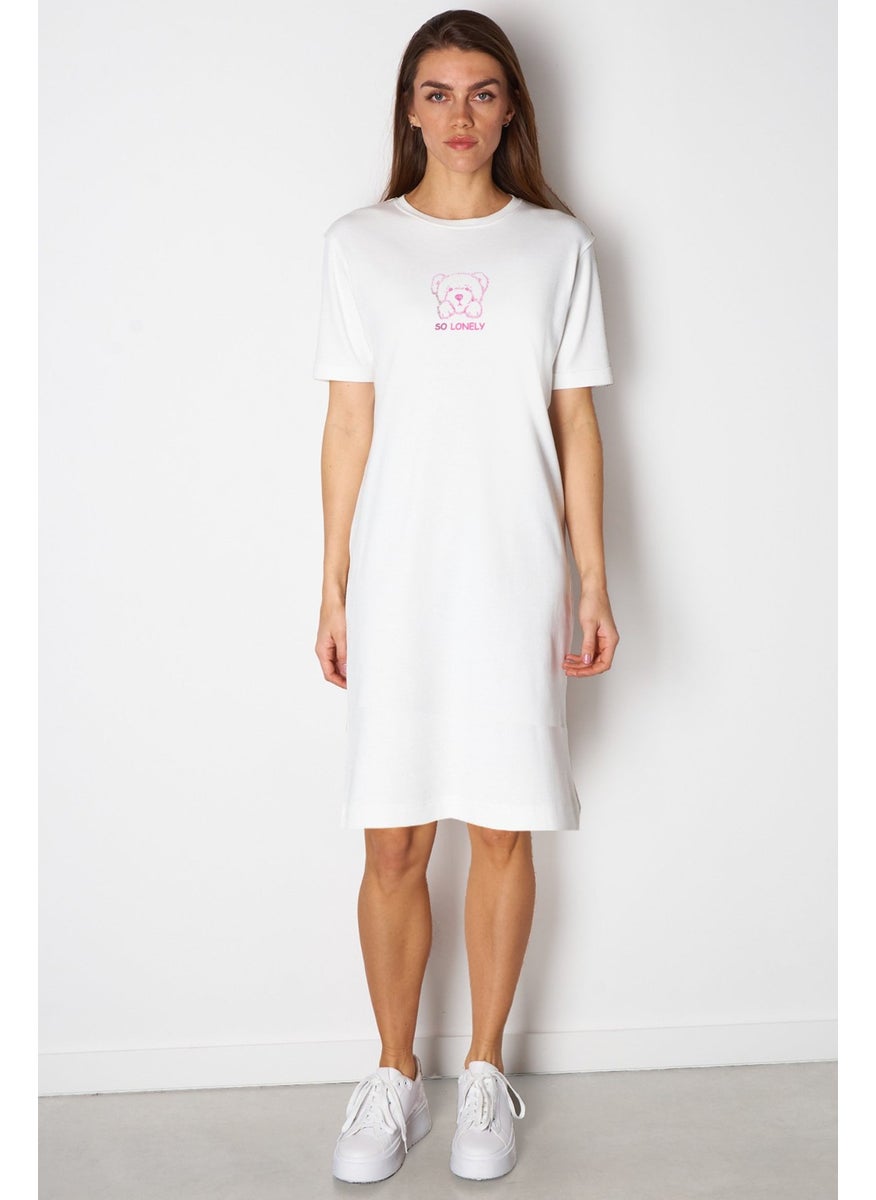 Solo Teddy White Short Sleeve Above Knee Mid Length Cotton Dress