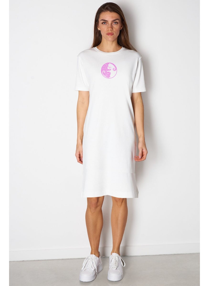Rock & Roll Balance Cats White Short Sleeve Above Knee Mid Length Cotton Dress